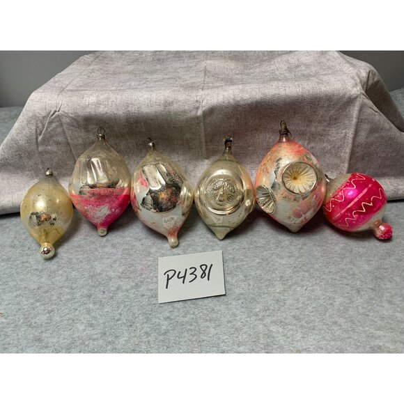Vintage Mercury Glass Teardrop Christmas Ornaments Set of 6 Pink/Silver - Picture 10 of 10